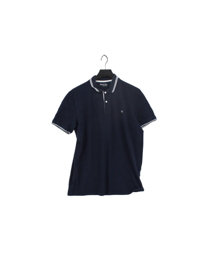Selected Homme Men's Polo XL Blue Cotton with Elastane
