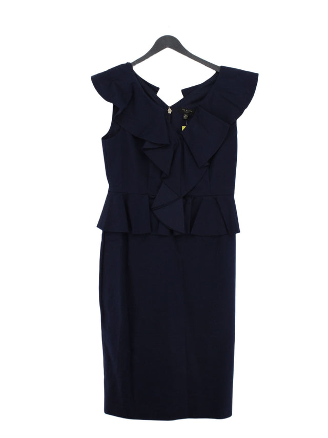 Ted Baker Women's Midi Dress UK 14 Blue Cotton with Elastane