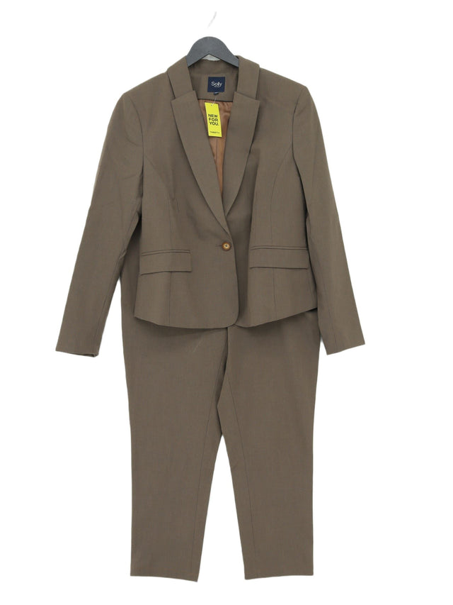 Allen Solly Women's Two Piece Suit L Brown Polyester with Elastane, Viscose