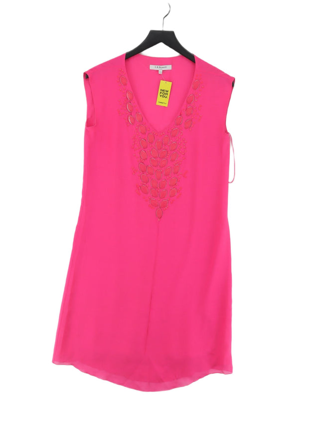 L.K. Bennett Women's Midi Dress UK 10 Pink 100% Silk