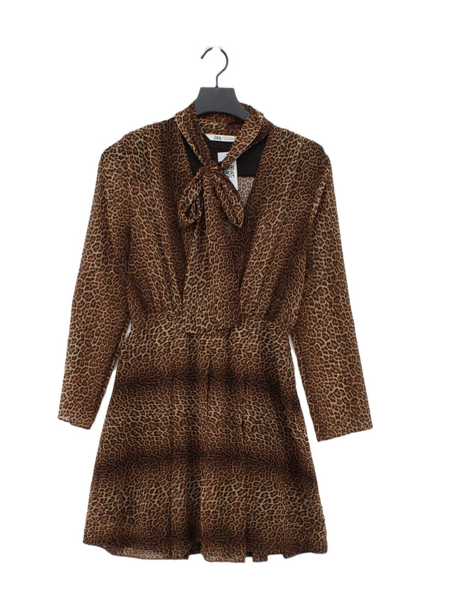 Zara Women's Midi Dress XS Brown 100% Polyester