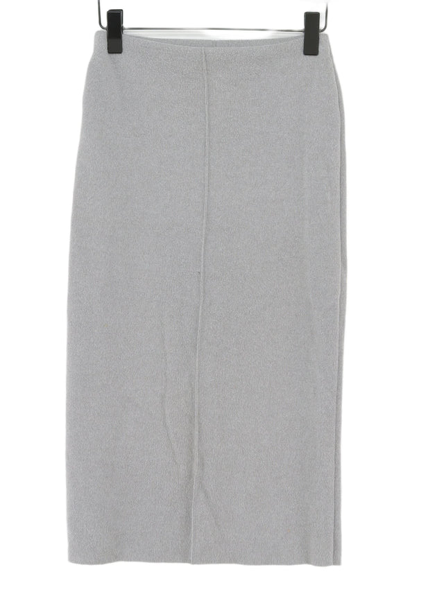 Zara Women's Midi Skirt S Grey Polyester with Cotton