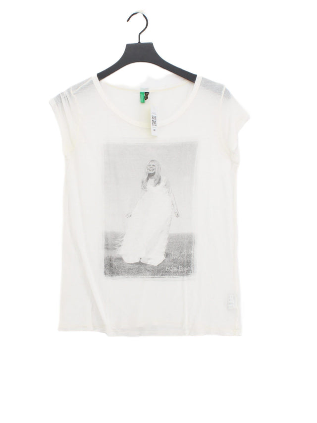 United Colors Of Benetton Women's T-Shirt M White Viscose with Linen