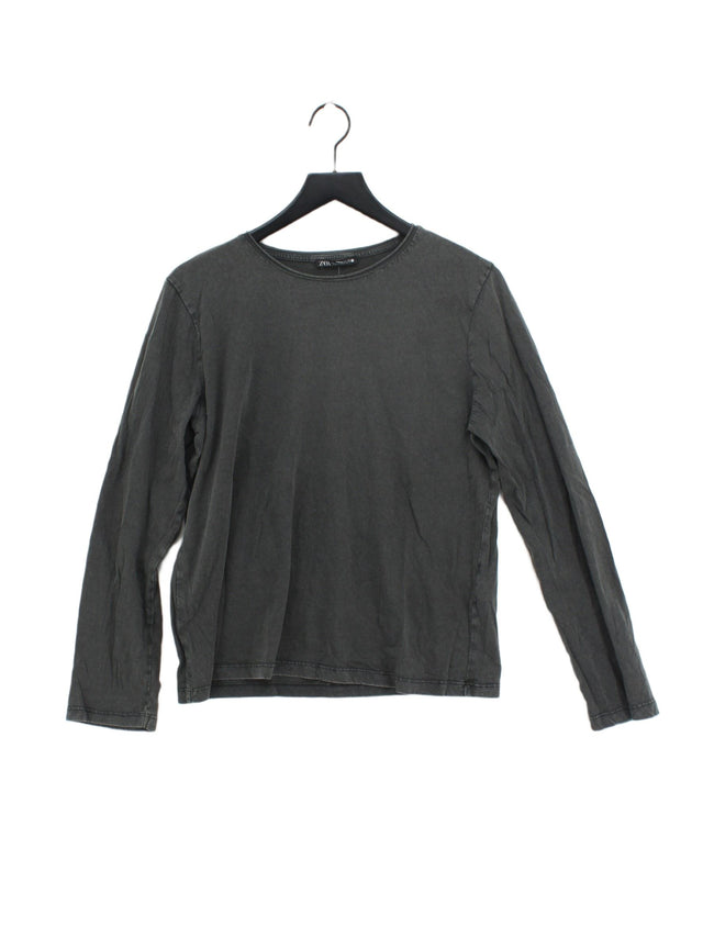 Zara Women's T-Shirt L Grey 100% Cotton