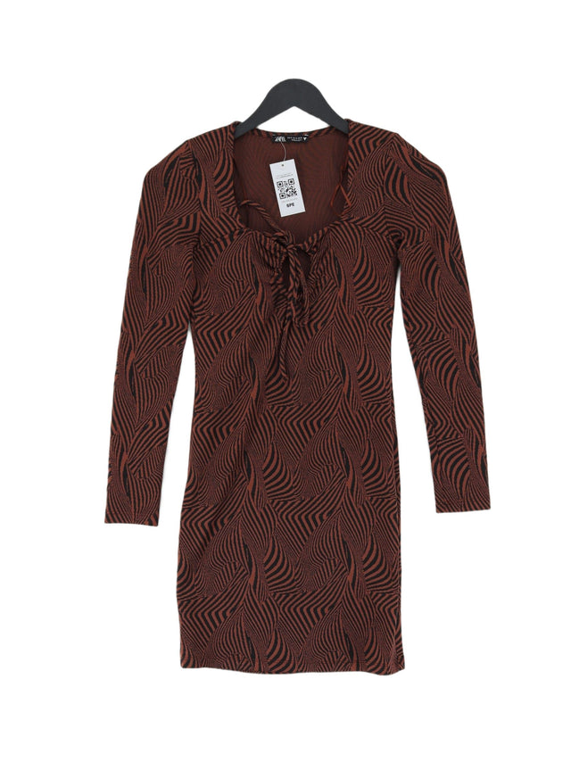 Zara Women's Midi Dress S Brown Polyester with Elastane