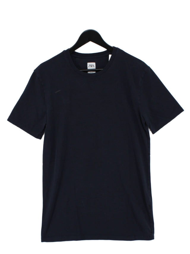 Zara Men's T-Shirt L Blue Cotton with Elastane