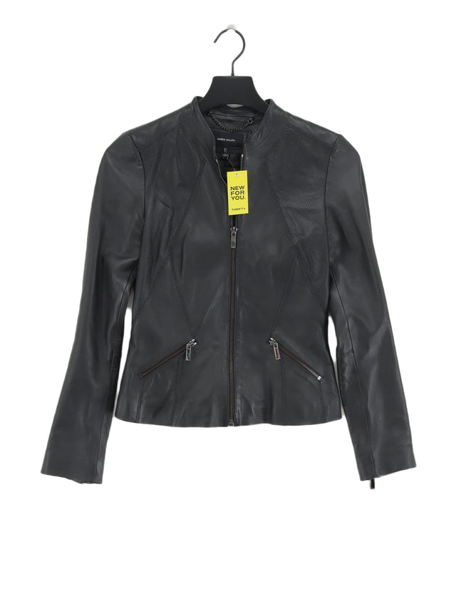 Karen Millen Women's Jacket UK 8 Black Leather with Other, Viscose