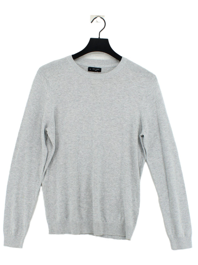 New Look Men's Jumper S Grey Cotton with Nylon, Polyester