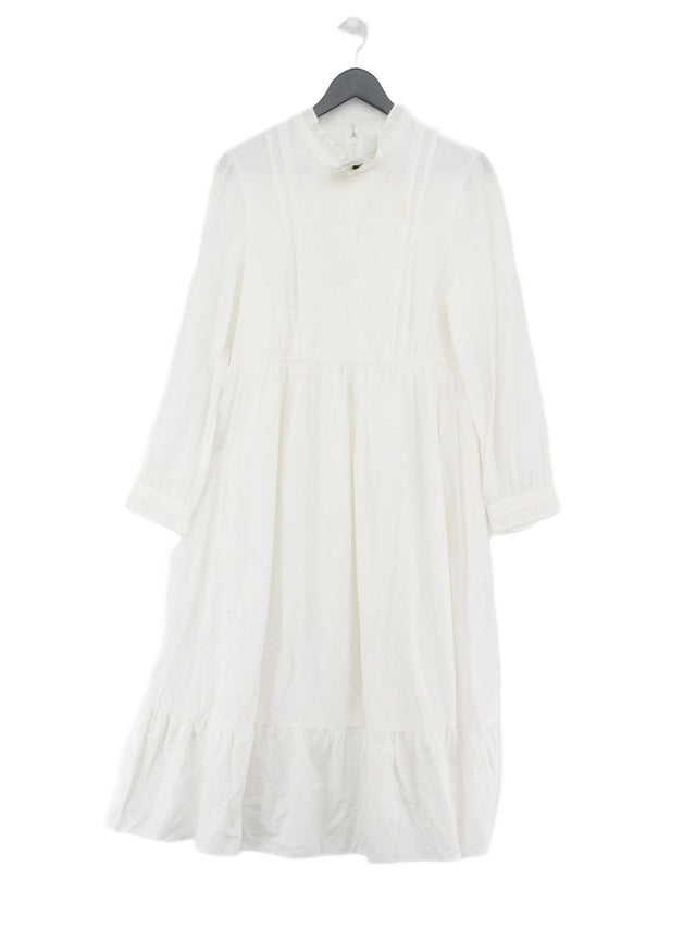 Simple Retro Women's Midi Dress XL White Cotton with Polyester