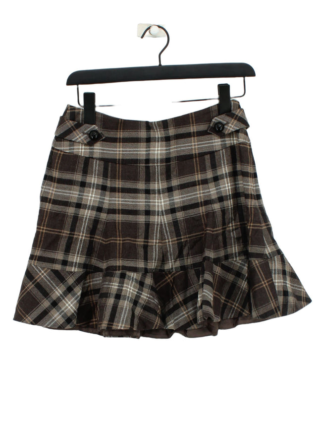 Karen Millen Women's Mini Skirt UK 8 Brown Wool with Elastane, Polyamide