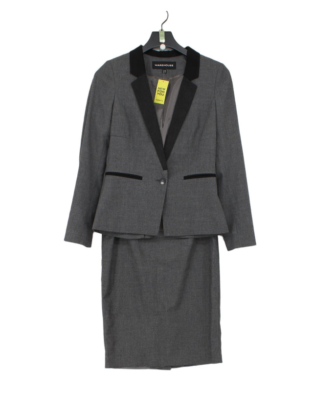 Warehouse Women's Two Piece Suit UK 10 Grey Polyester with Elastane, Viscose