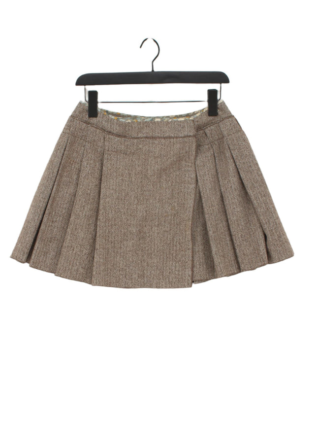Tara Jarmon Women's Mini Skirt UK 10 Brown Polyester with Other, Wool