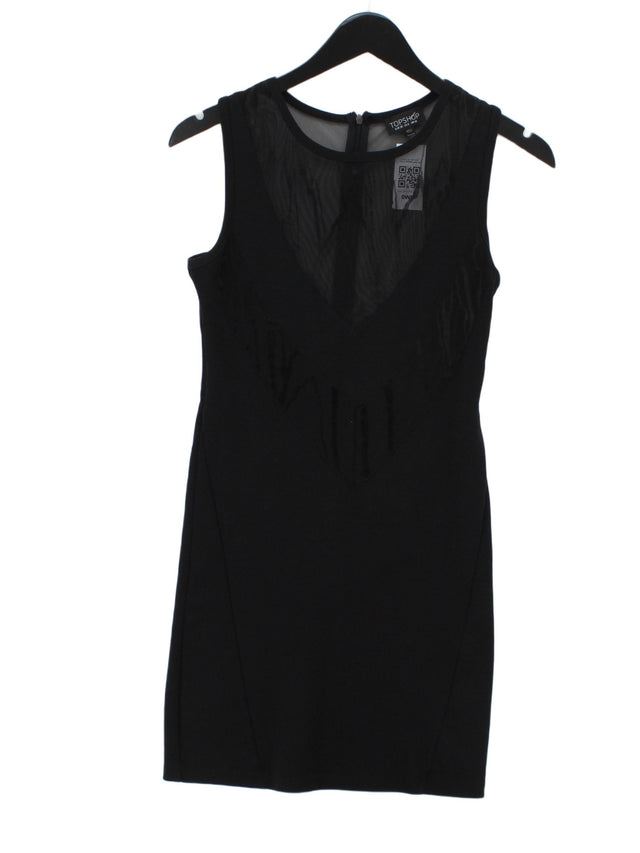 Topshop Women's Midi Dress UK 10 Black Cotton with Elastane, Polyester