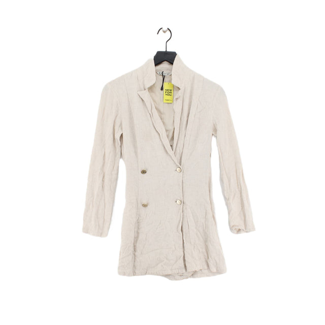 Stradivarius Women's Blazer L Cream Viscose with Linen