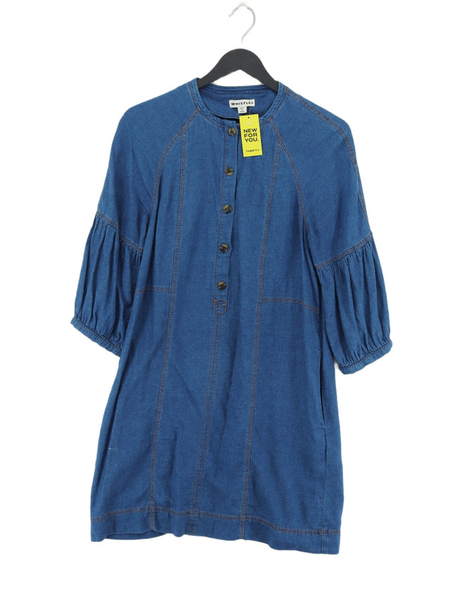 Whistles Women's Midi Dress UK 8 Blue Cotton with Linen