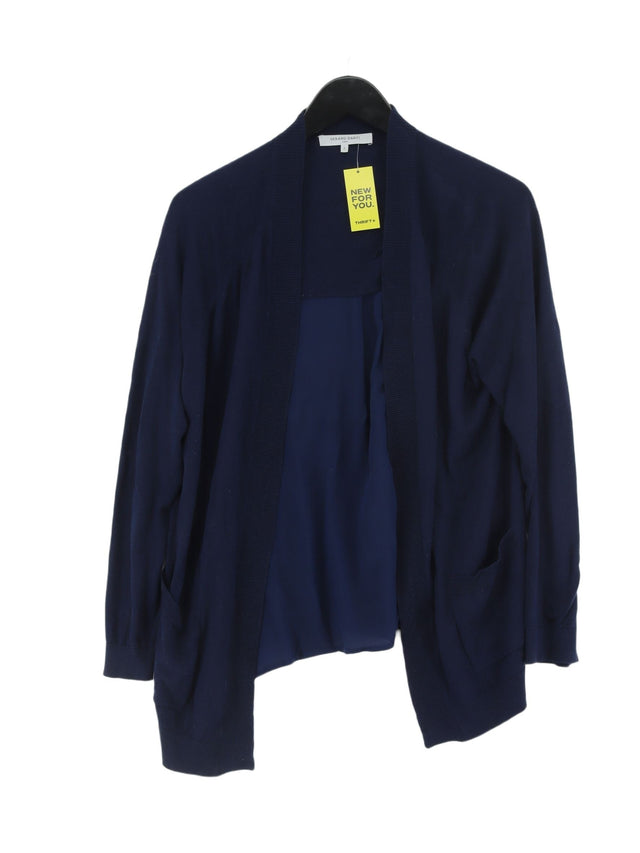 Gerard Darel Women's Cardigan L Blue Silk with Cashmere, Cotton