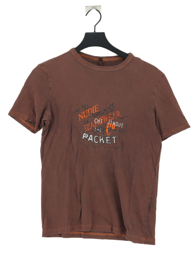 Nudie Jeans Men's T-Shirt S Brown 100% Cotton