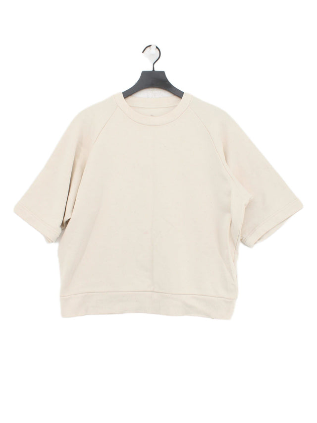 MUJI Men's Hoodie Chest: 44 in Cream Cotton with Elastane, Polyester