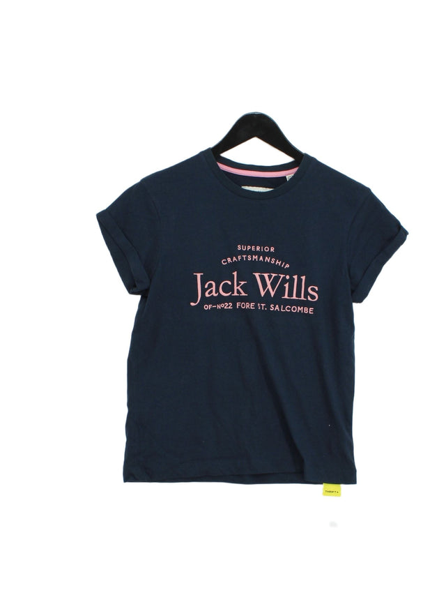 Jack Wills Women's T-Shirt UK 6 Blue Cotton with Polyester