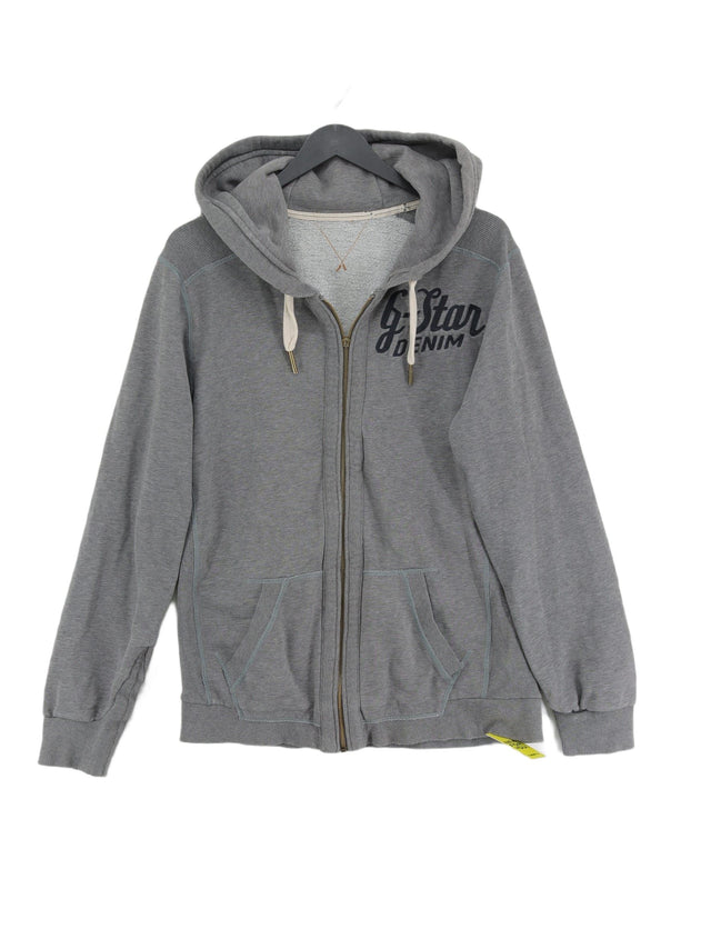 G-Star Raw Men's Hoodie Chest: 44 in Grey Cotton with Polyester