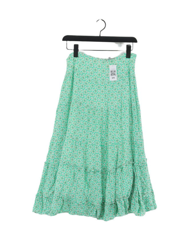 Oliver Bonas Women's Midi Skirt UK 10 Green Viscose with Cotton