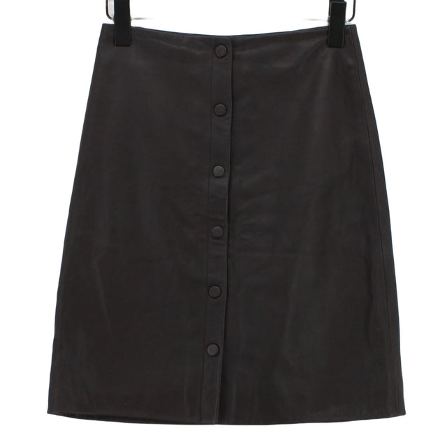 Reiss Women's Midi Skirt UK 6 Black Polyester with Elastane, Leather