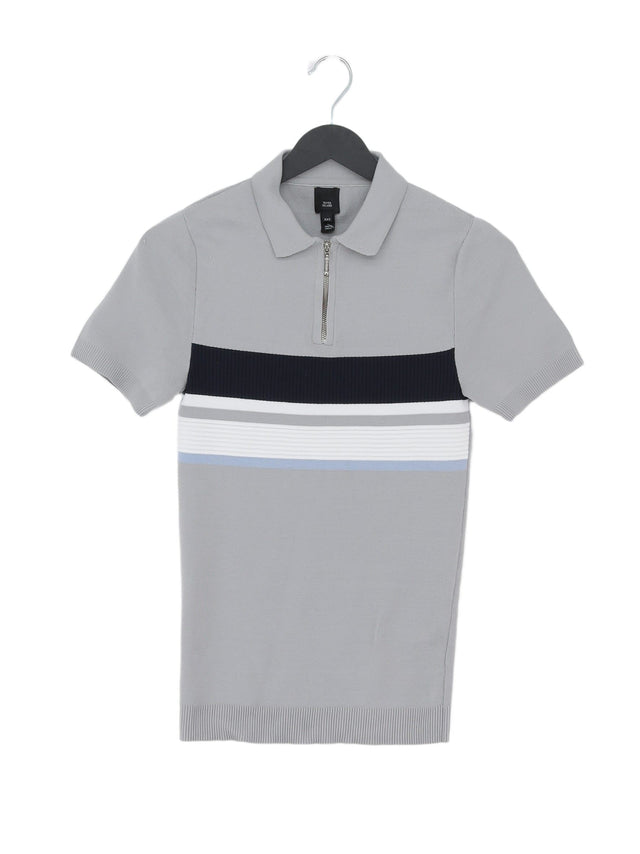 River Island Men's Polo XXS Grey 100% Polyester