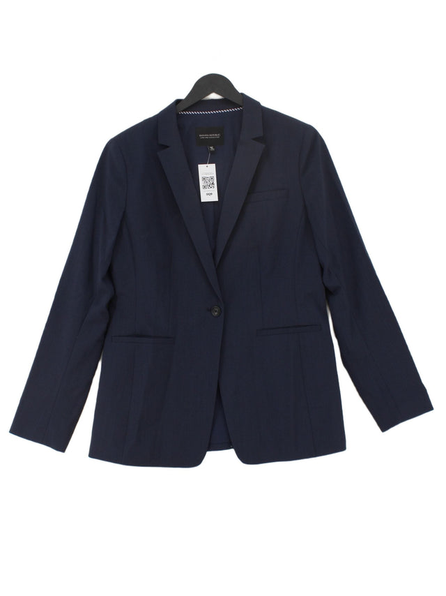 Banana Republic Women's Blazer UK 10 Blue Wool with Elastane, Polyester