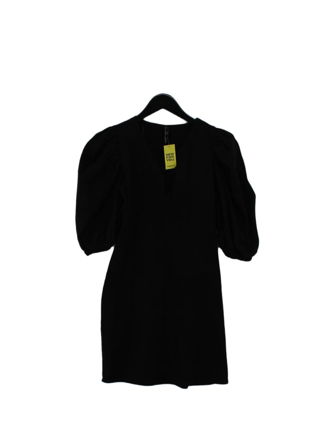 Zara Women's Midi Dress S Black Cotton with Elastane, Polyester