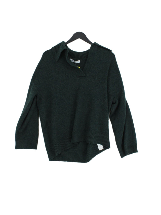 Zara Women's Jumper S Green Polyester with Acrylic
