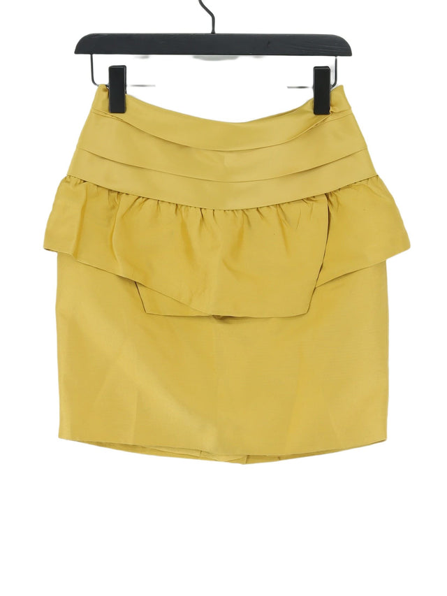 Reiss Women's Midi Skirt UK 8 Yellow Polyester with Silk, Wool