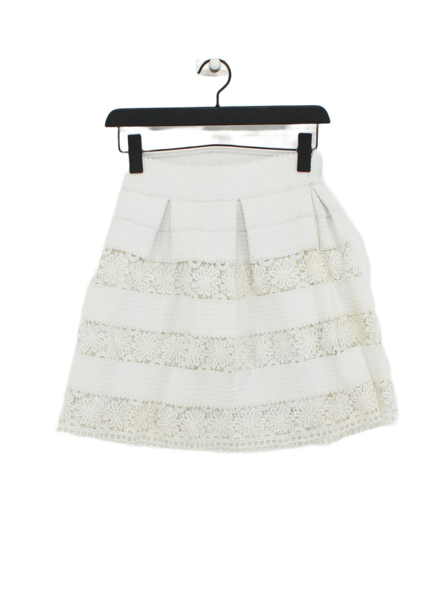 AQUA Women's Midi Skirt S White Polyester with Cotton, Spandex