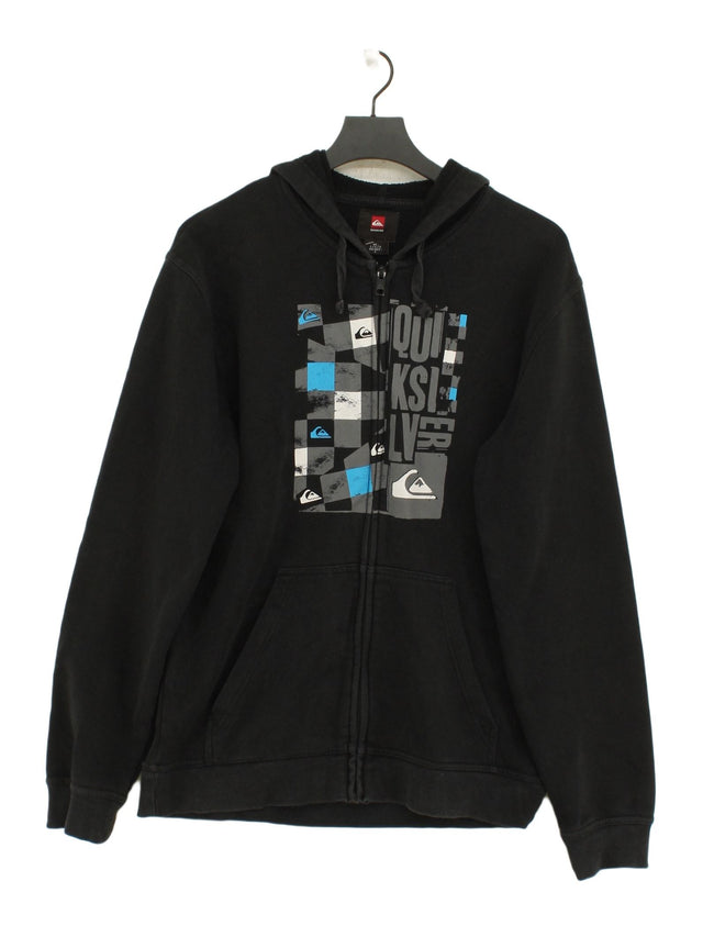 Quiksilver Men's Hoodie L Black Cotton with Polyester