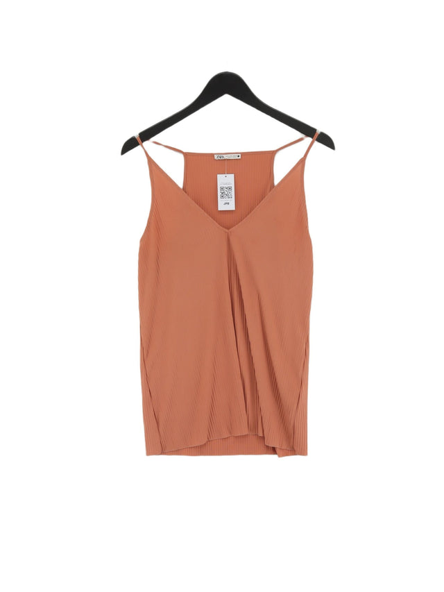 Zara Women's T-Shirt S Tan Polyester with Elastane