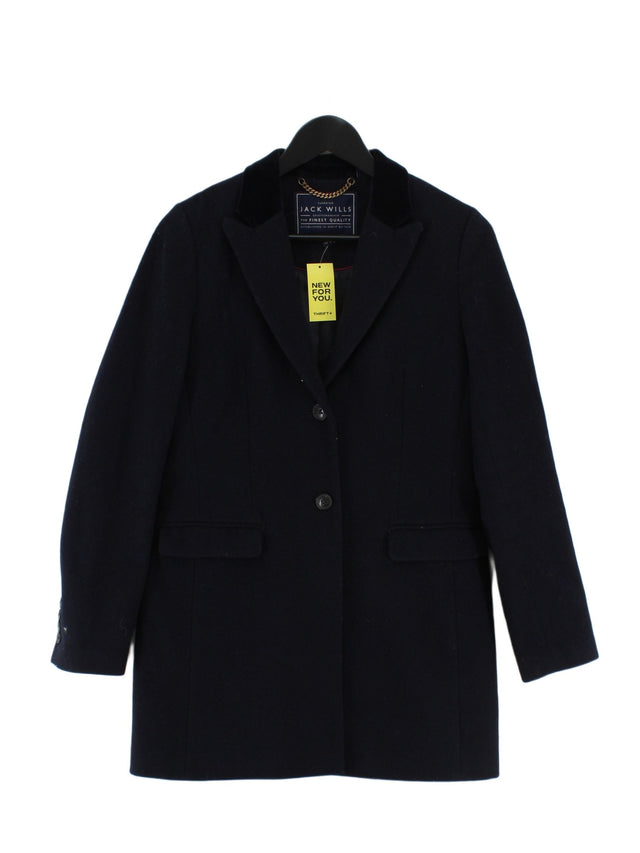 Jack Wills Women's Jacket UK 10 Blue Wool with Cotton, Nylon, Polyester, Viscose