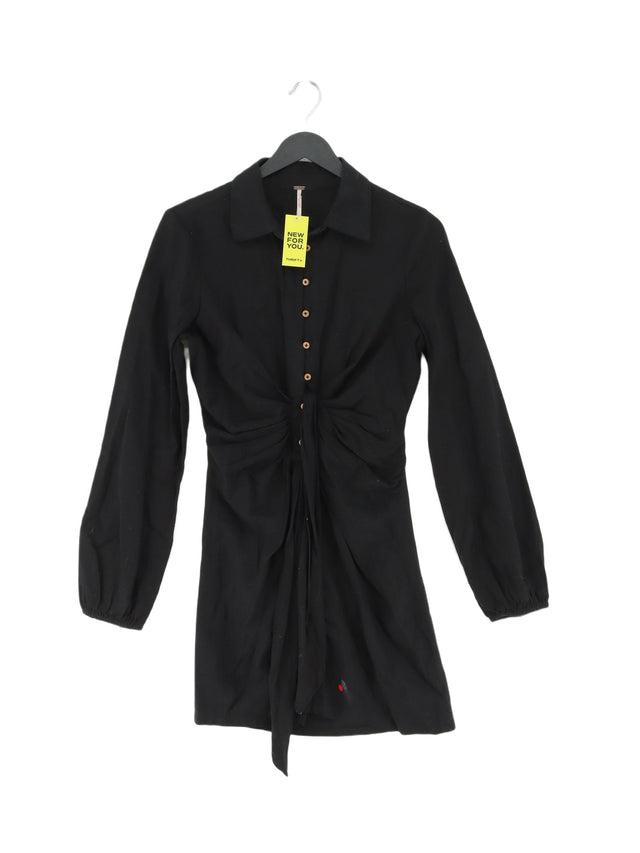 Free People Women's Midi Dress XS Black Cotton with Linen