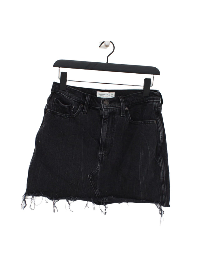Abercrombie & Fitch Women's Midi Skirt W 28 in Black Cotton with Elastane