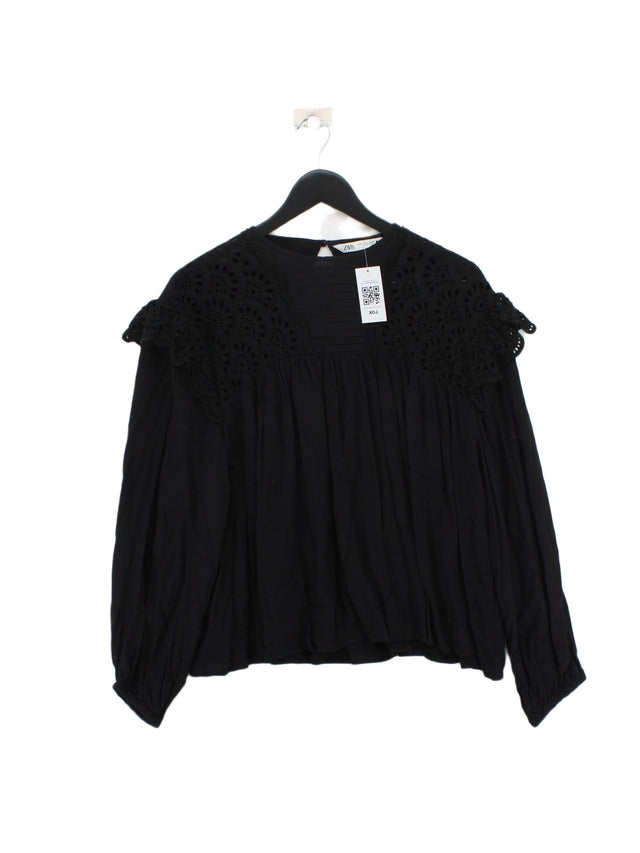 Zara Women's Blouse L Black Viscose with Polyester