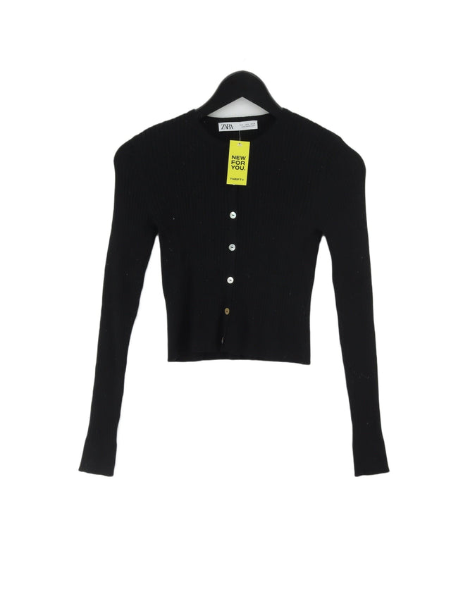 Zara Women's Cardigan S Black Viscose with Polyamide, Polyester
