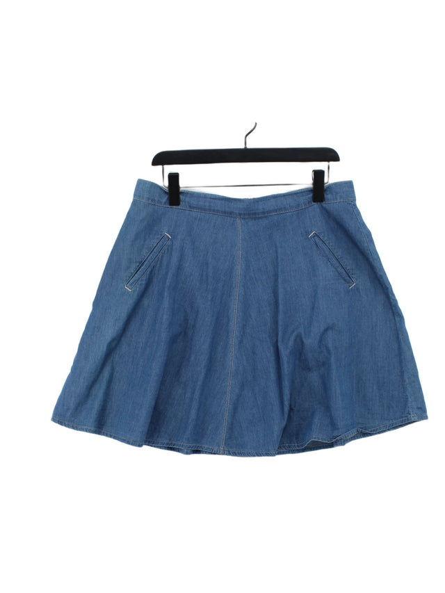 Oliver Bonas Women's Midi Skirt UK 14 Blue 100% Cotton