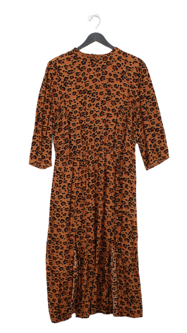 Oliver Bonas Women's Midi Dress UK 14 Brown 100% Viscose