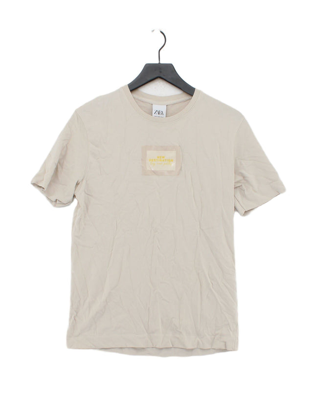 Zara Men's T-Shirt M Tan 100% Cotton