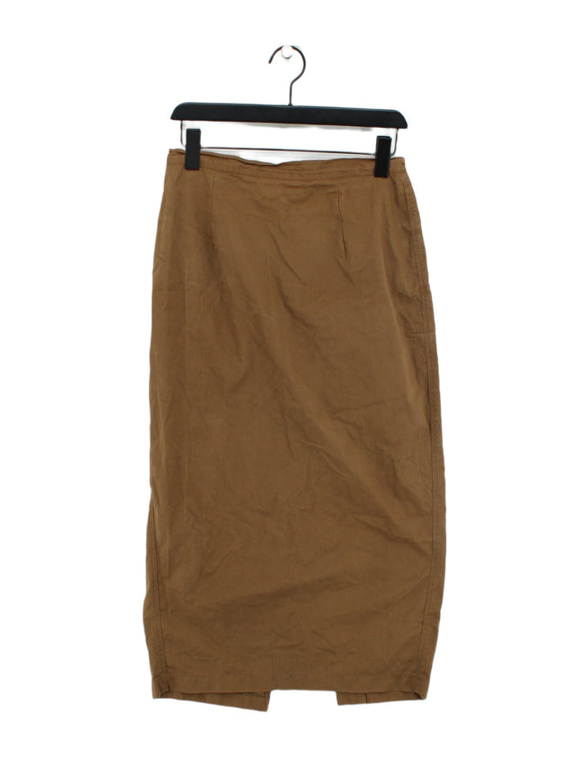 DKNY Women's Midi Skirt UK 12 Brown 100% Cotton