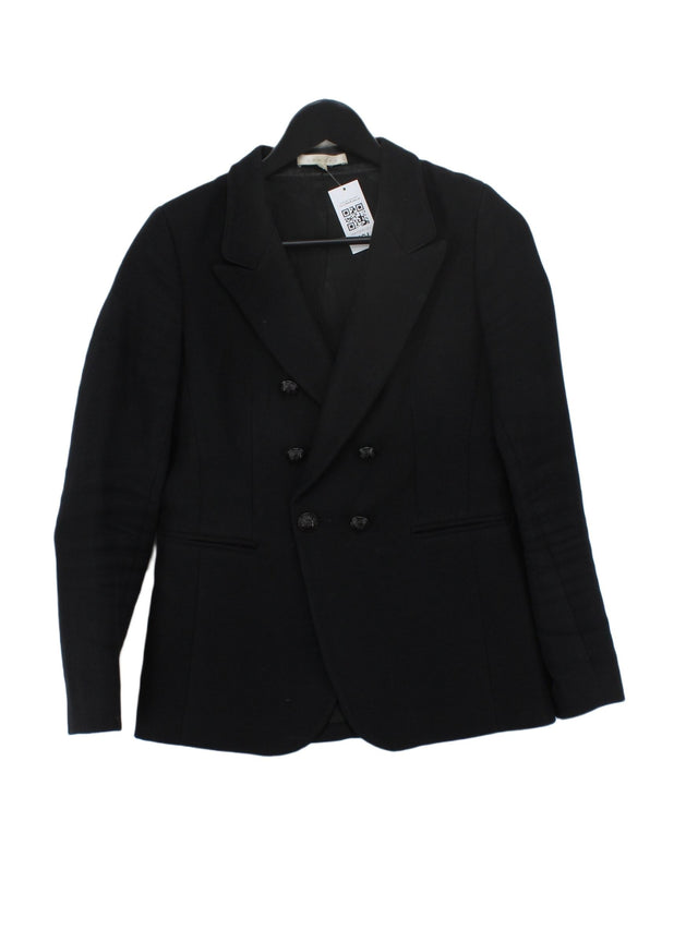 Sandro Women's Blazer UK 10 Black Cotton with Linen, Wool