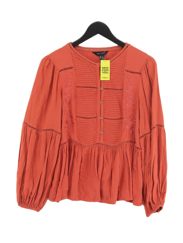 New Look Women's Top UK 10 Orange Viscose with Cotton, Polyester