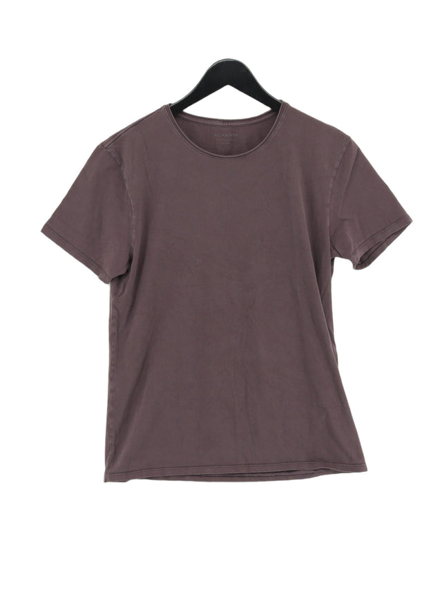 AllSaints Men's T-Shirt S Brown Cotton with Elastane