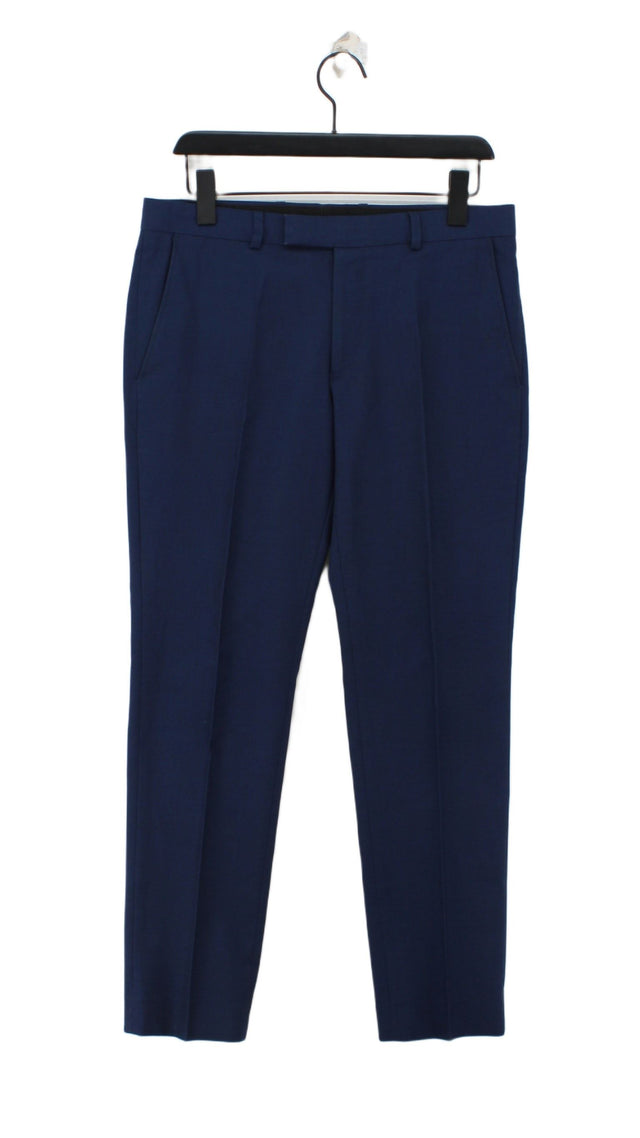 Moss London Men's Suit Trousers W 32 in Blue Polyester with Viscose
