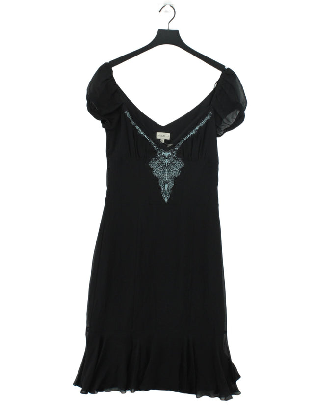 Karen Millen Women's Midi Dress UK 12 Black Silk with Polyester