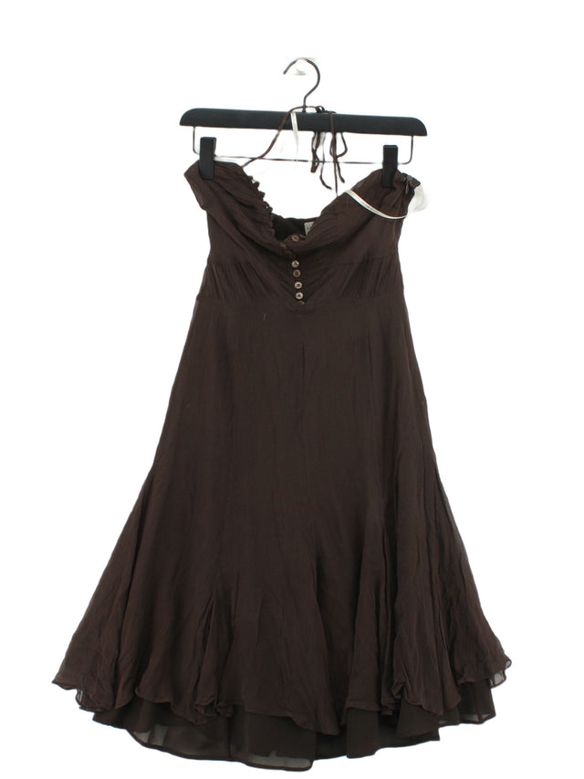 Karen Millen Women's Midi Dress UK 12 Brown Silk with Polyester