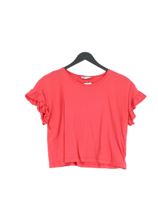 Zara Women's T-Shirt S Pink 100% Cotton